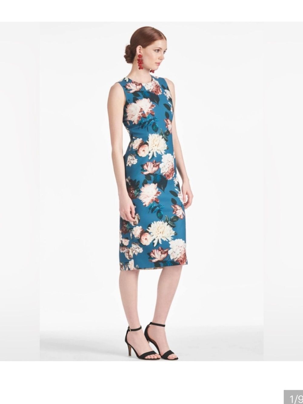 Sachin + Babi Teal Floral Sheath Midi Dress